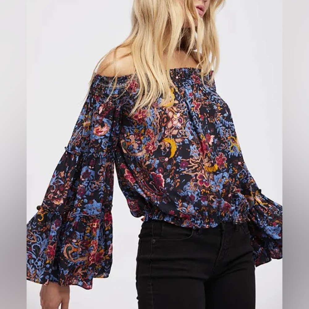 Free People Off the Shoulder Flowy Sleeve Top